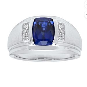 Brilliance Mens Sterling Silver With Blue Sapphire & Simulated Diamond Ring 10.5